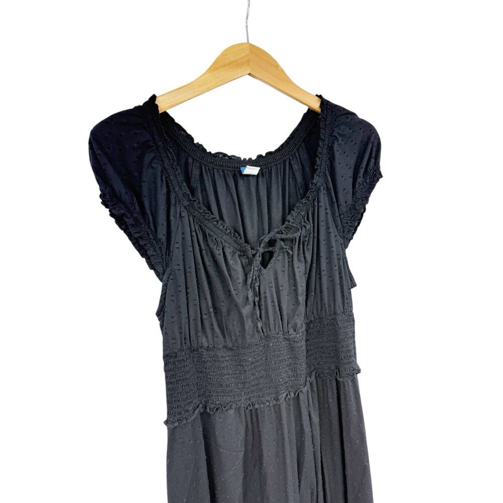 Old Navy Black Swiss Dot Cap Sleeve Romantic Peasant Victorian Midi Dress M